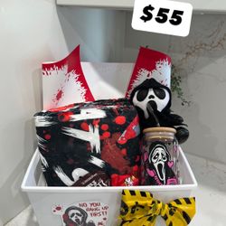 Halloween Basket Ghostface Flower Roses Bouquet Gift