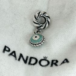 Authentic Pandora WATCHFUL EYE Blue Enamel Dangle Charm #790529EB. 