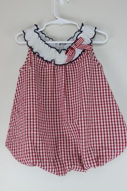 Rare Editions Baby Girl Patriotic Gingham Bubble Romper 12M July 4th Red White Blue