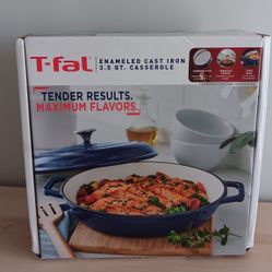 T-fal Enameled Cast Iron 3.5 Qt Casserole Pan Blue