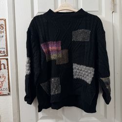 M. & KYOKO Black Patchwork Wool Blend Sweater