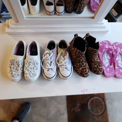 4 Pairs Of Girls Shows - Size 13 - Converse, Lepard Boots, Unicorn Flip Flops, Slip On Loafers