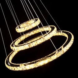 Modern Crystal 3 Rings Pendant Light Circle Ceiling Lamp Chandelier LED Lighting