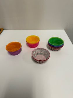 Colorful Reusable Silicone Baking Cups and Festive Paper Liners Set