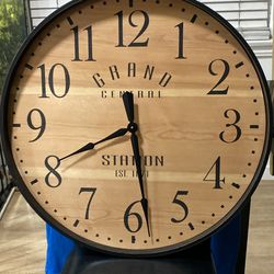 26" Grand Central Station Wall Clock Tan/Black - Threshold™: Vintage-Inspired, Large Numerals, Indoor Decor