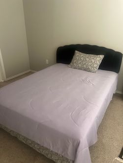 Queen Bed Frame with Black Upholstered Headboard
