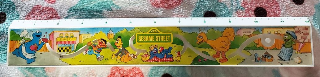 Vintage 1980s Sesame Street 12-Inch Plastic Ruler with Interactive Bead Maze