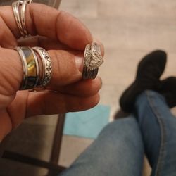 1/5 CT Forever Bride Heart Shape Halo Diamonds Bride Set  Sterling Sliver 