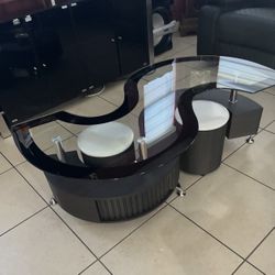 BLACK coffee table W/ 2 Stools & Hidden Compartment