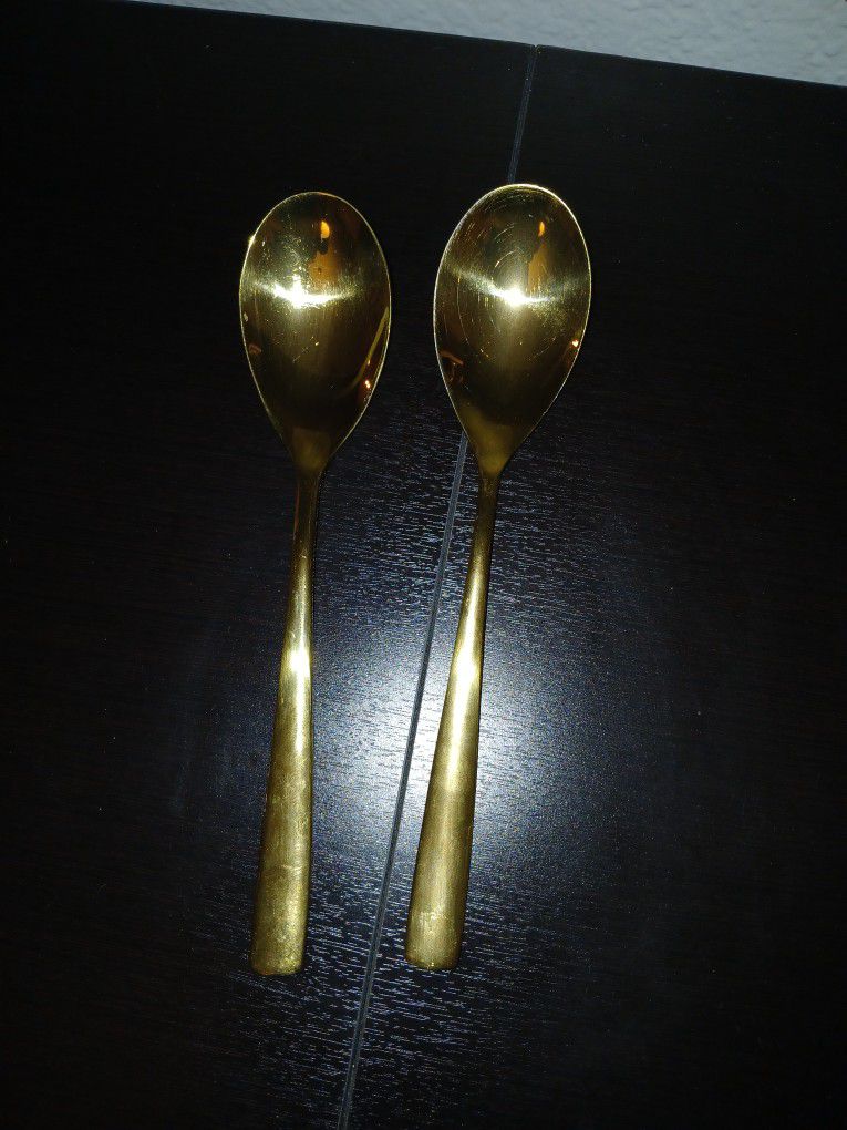 2 Gold Tone Serving Spoons