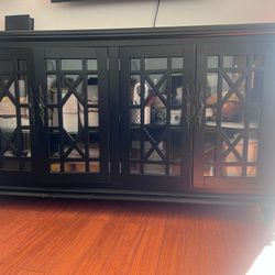 Dark Wood Storage Cabinet / TV Stand with Glass Doors