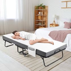 Portable Folding Bed with Mattress - 75" x 31" Cot Size Rollaway Bed with Mattress