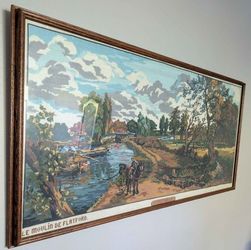 Large Vintage Framed Needlepoint Tapestry – John Constable's Flatford Mill