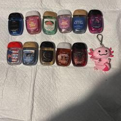 Bath and Body Works Mini Hand Sanitizers With Pink Axolotl Hand Sanitizer Holder