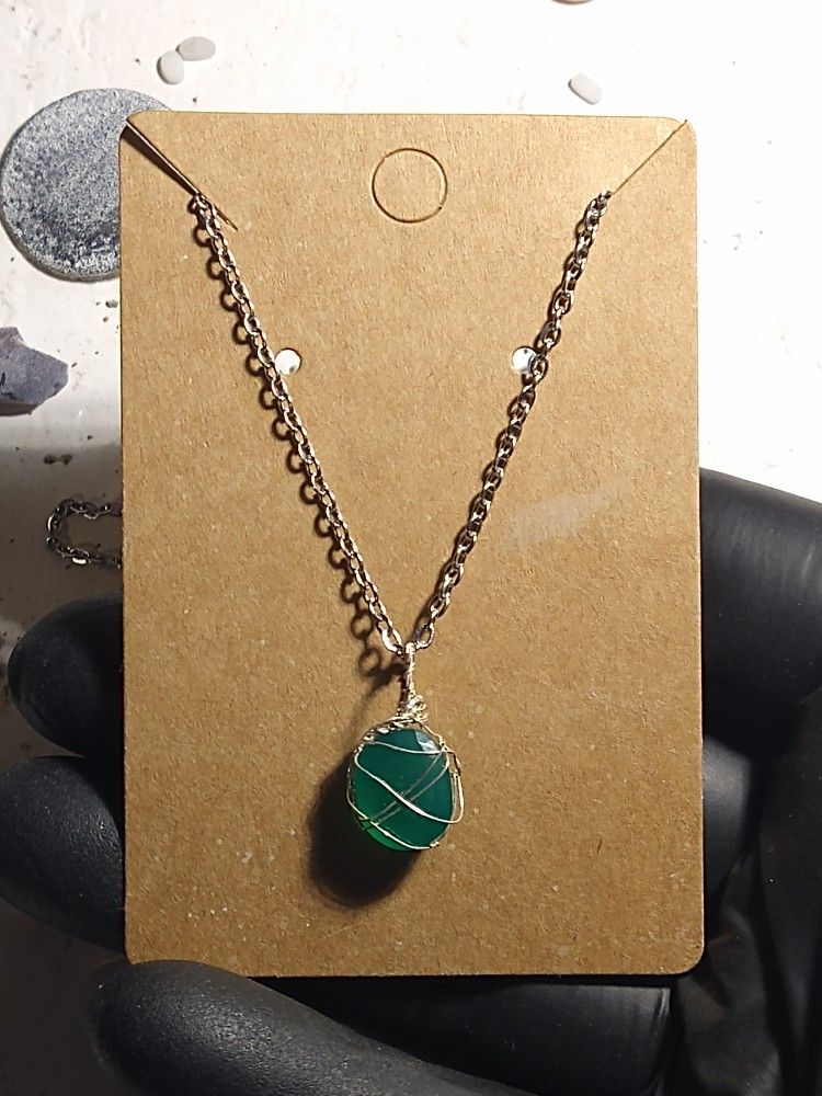 sterling silver green onyx wire wrap necklace
