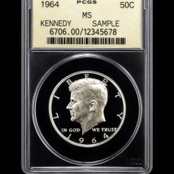 1964 Kennedy 90% Pure Silver Rare Sample Coin. Old PCGS Slab. 