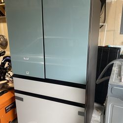New - Samsung - 36 in. Wide BESPOKE 29 cu. ft 4-Door French Door Smart Refrigerator with Beverage Center - Morning Blue Glass And  Bespoke 30 cu. ft. 