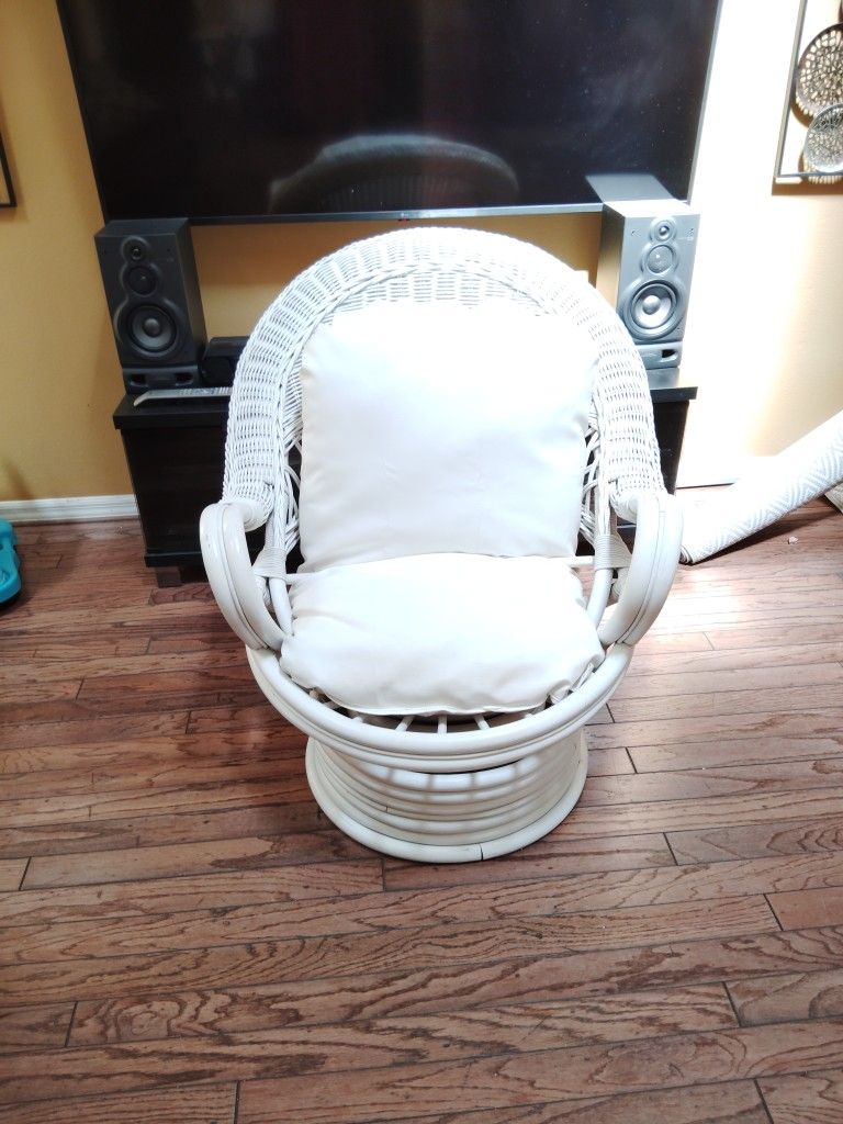 White Wicker Rocker Swivel Chair