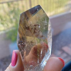rutilated smoky quartz crystal | smoky quartz point with gold rutile inclusions from Brazil