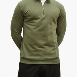 IZOD Men's Green Quarter-Zip Sweater Size Medium (Read Descrip & See all pics) 