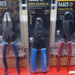 KLEIN TOOLS  9’LINEMAN’S PLIERS  #D213-9NE-SEN PLUS LONG-NOSE MULTI-PURPOSE TOOL #1010 And CRIMPING /CUTTING TOOL # 1005-SEN ALL   For $ 67