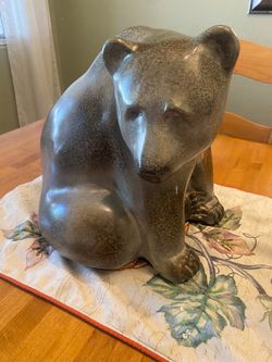 Large seated ceramic bear statue/ sculpture . 12.5 x 11 inch. Cabin / cottage / rustic / modern.
