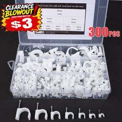 300PC Wall Mount 4-20mm Dia Electric Cable Circle Nail Clips Fasteners Wire Clip