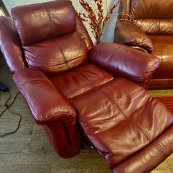 Red Loveseat & Leather Electric Recliner by Flexsteel