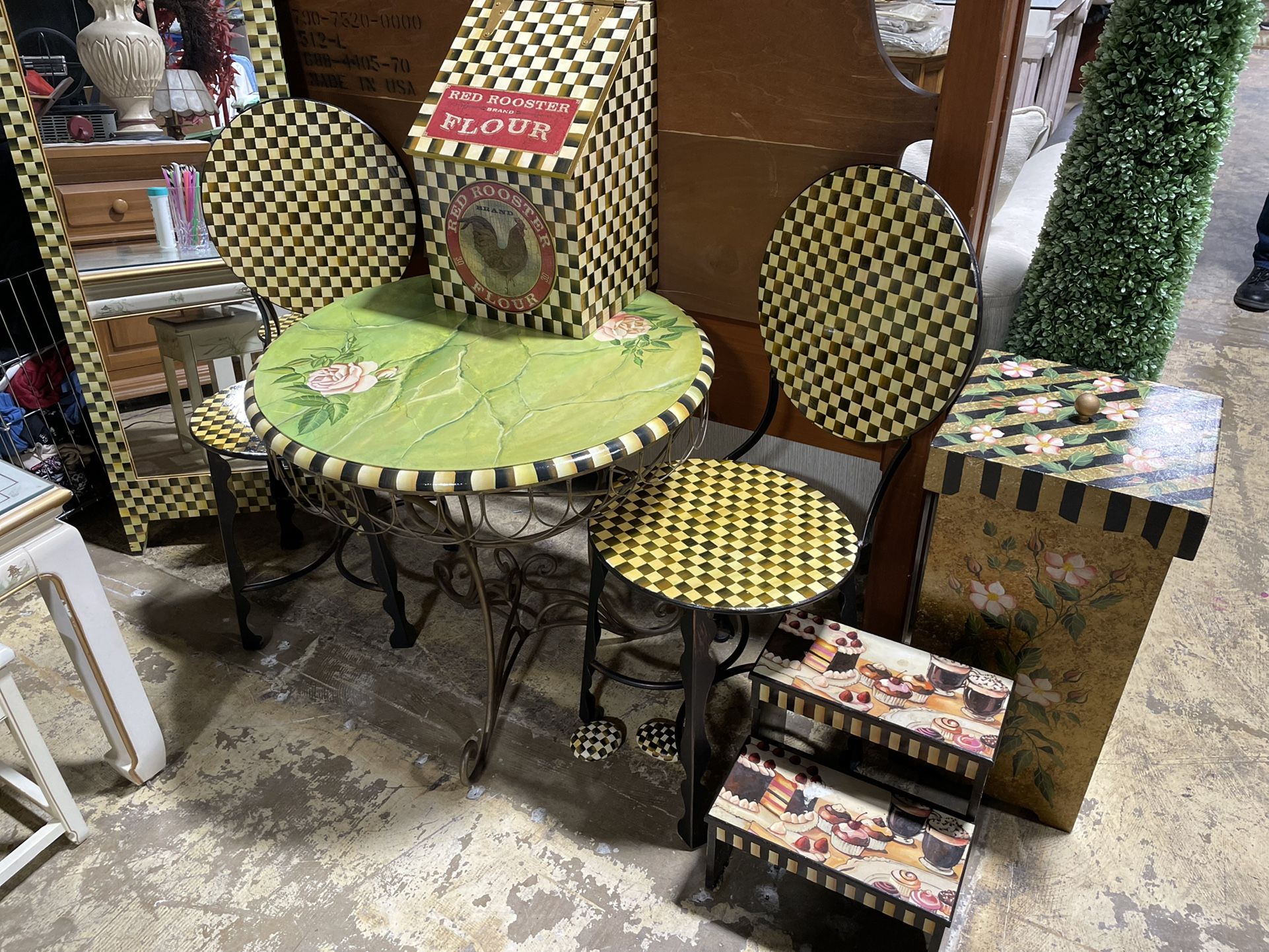 Whimsical Bistro Table With 2 Metal Chairs 