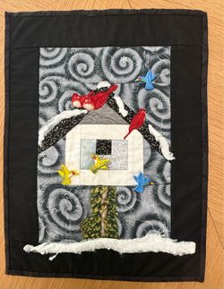 Handmade Winter Birdhouse Quilted Wall Hanging 17” x 13”