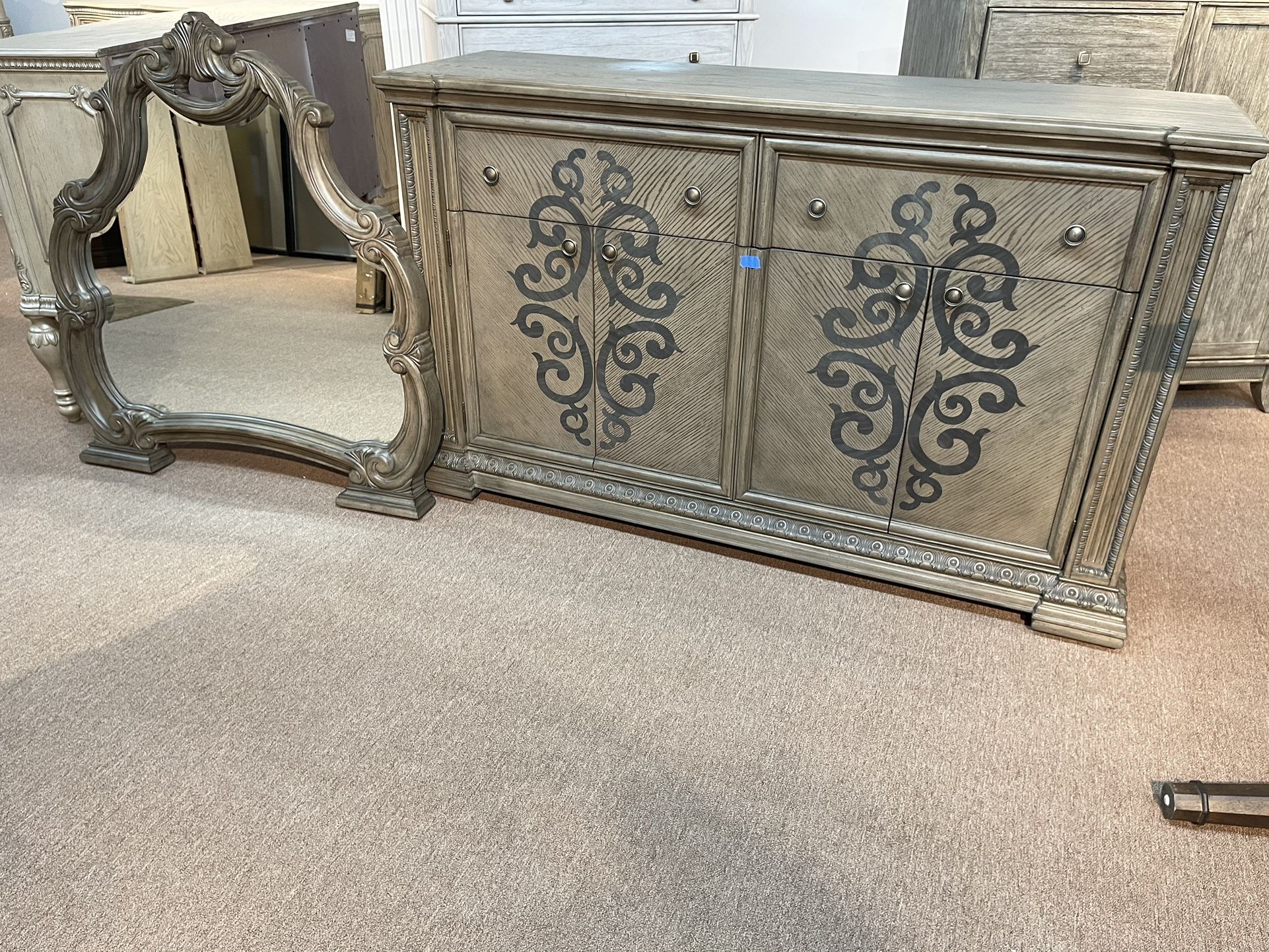 Sideboard server with matching wall accent mirror