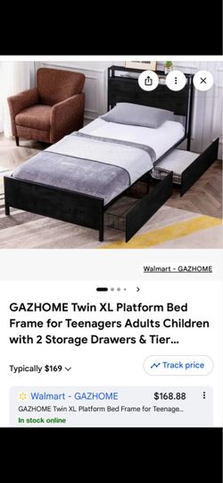 GAZHOME Twin XL Platform Bed Frame with Storage Drawers