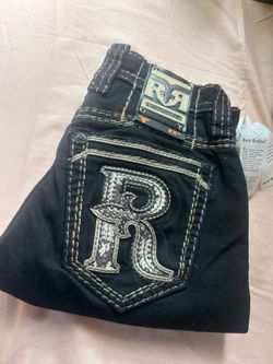Black Mens Rock Revival Jeans