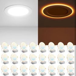 Amico 24 Pack 6 Inch 5CCT LED Recessed Ceiling Light with Night Light, 2700K/3000K/3500K/4000K/5000K Selectable Ultra-Thin Recessed Lighting, 12W=110W