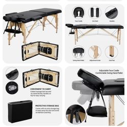 2-Fold Massage Table Adjustable Portable Black Facial SPA Salon Bed Tattoo Chair