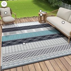 SIXHOME Outdoor Rug 8'x10' Waterproof Patio Rug Colorful Reversible Indoor Outdoor Rug Lightweight Plastic Straw Rug for RV Camping Deck Balcony Boho 