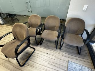 Set of 4 Brown Fabric Sled Base Office Reception Chairs