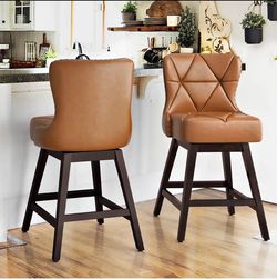 Caramel Leather Counter Stools Set of 2