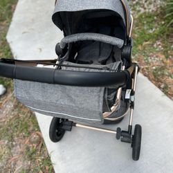 AILEEKISS 3-in-1 Convertible Baby Stroller with Big Seat and Canopy