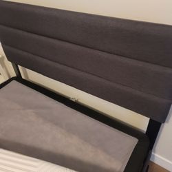 Queen - Gray Upholstered Bed Frame with Headboard