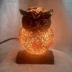 Vintage Owl mosaic lamp  night light with bulb. Made from resin and glass.