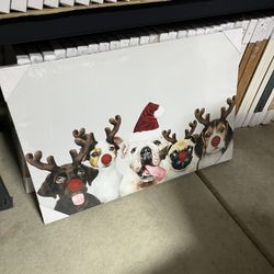 Christmas Dog Wall Art - Funny Holiday Decor with Santa and Reindeer Pups