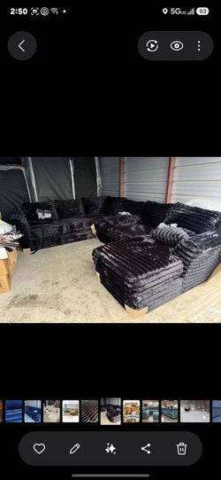 New Black Jumbo Corduroy Sectional