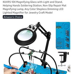 Magnifying Glass W/ Light And Stand. Helping Hands Soldering Station. 