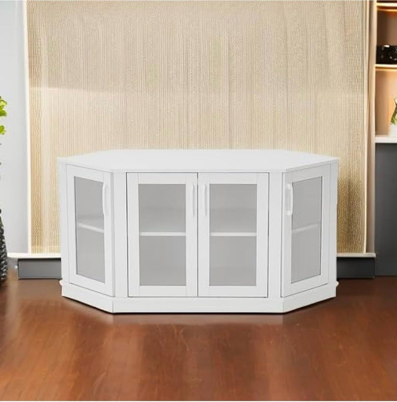 Corner TV Stand - 47 Inch Media Console with 4 Doors and Shelves, Living Room Storage for TVs up to 51 Inch (White) brand new in box $80 A91（2）  