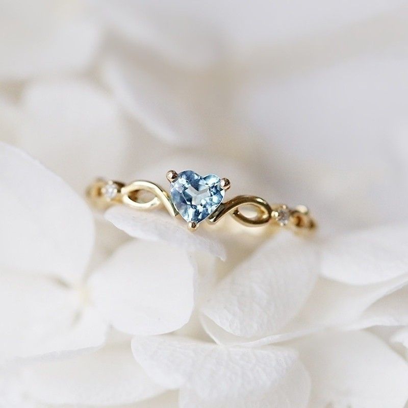 "Gold Blue Heart Dainty Anillos Princess Diamond Ring for Women, VIP260
  
 