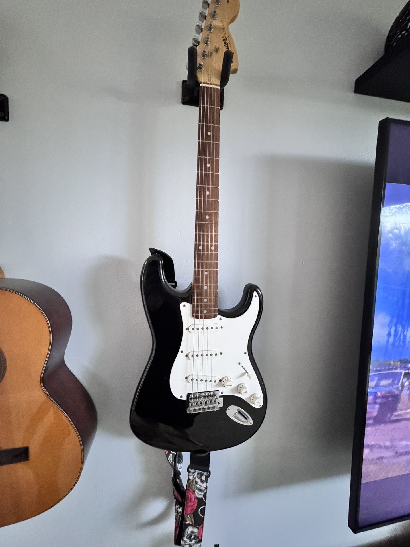 Black Fender Squier Strat Guitar 
