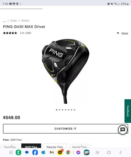 Ping G430 MAX DRIVER 9 DEGREE WITH STIFF SHAFT