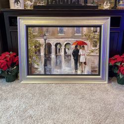 Rainy Date In Paris - Painting w/ Frame 45” W x 33” H