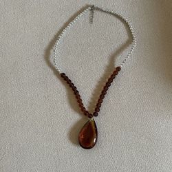 Brown And Silver Tone Necklace & Earring Set